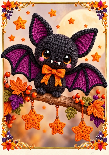 Knitted Halloween Bat A4 Portrait Halloween Card Topper