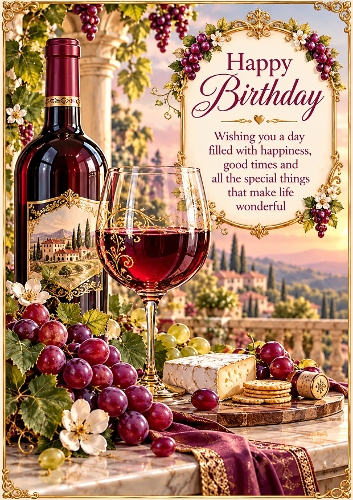 Red Wine A4 Portrait Birthday Card Topper
