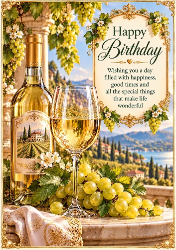 White Wine A4 Portrait Birthday Card Topper