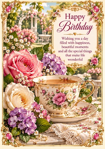 Garden Tea A4 Portrait Birthday Card Topper