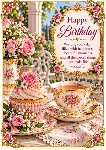 Afternoon Tea A4 Portrait Birthday Card Topper