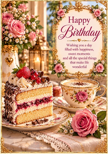Cake & Coffee A4 Portrait Birthday Card Topper