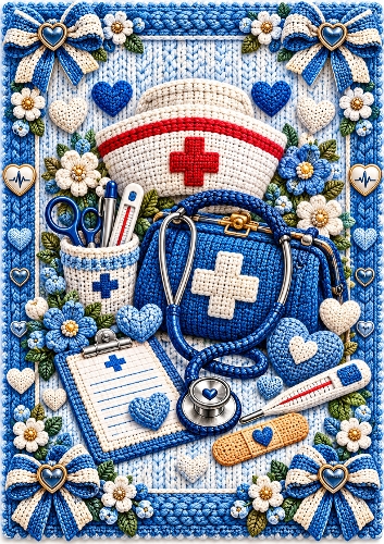 Knitted NHS Nurse A4 Portrait Card Topper