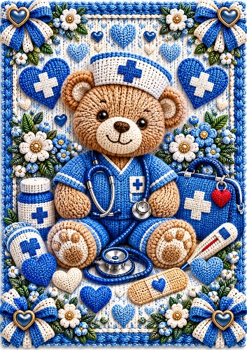 Knitted NHS Teddy A4 Portrait Card Topper