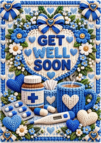 Knitted Get Well Soon A4 Portrait Card Topper