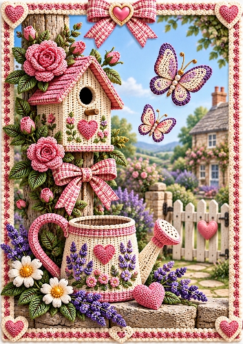Knitted Cottage Garden A4 Portrait Card Topper