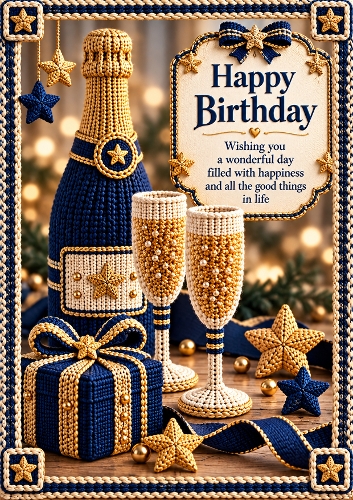 Knitted Birthday Cheers A4 Portrait Birthday Card Topper