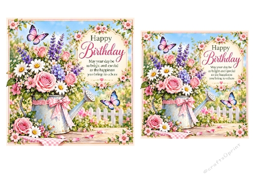 2 X Garden Birthday Card Toppers 6 X 6 and 5 X 5 inch