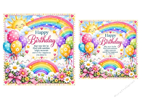 2 X Rainbow Birthday - Birthday Card Toppers 6 X 6 and 5 X 5 inch