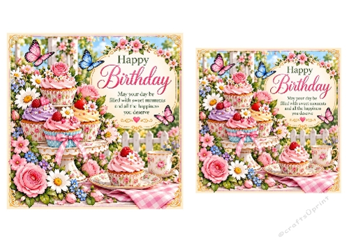 2 X Cupcake Birthday - Birthday Card Toppers 6 X 6 and 5 X 5 inch