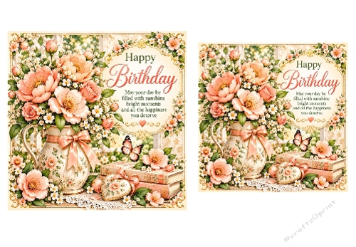 2 X Peach Blossom  Birthday - Birthday Card Toppers 6 X 6 and 5 X 5 inch