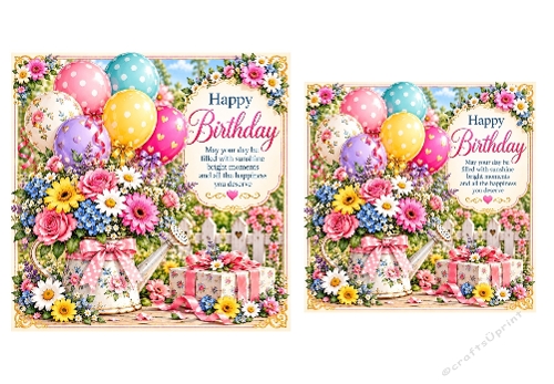 2 X Birthday Balloon Garden - Birthday Card Toppers 6 X 6 and 5 X 5 inch