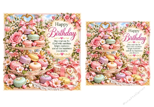 2 X Birthday Macarons - Birthday Card Toppers 6 X 6 and 5 X 5 inch