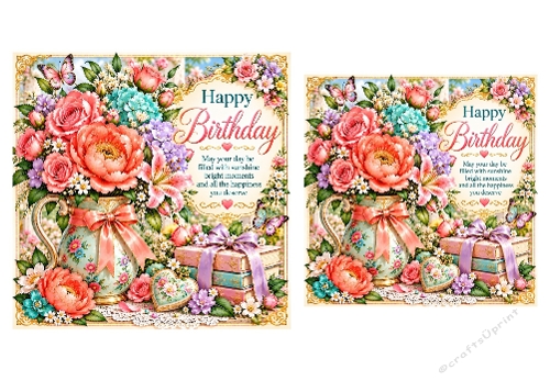 2 X Fabulous Floral Birthday - Birthday Card Toppers 6 X 6 and 5 X 5 inch