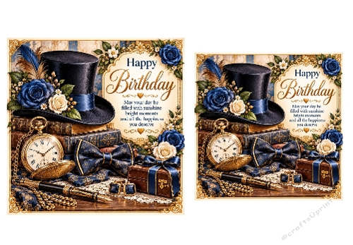 2 X Gentlemans Birthday - Birthday Card Toppers 6 X 6 and 5 X 5 inch