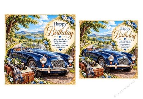 2 X Classic Car Birthday Card Toppers 6 X 6 and 5 X 5 inch