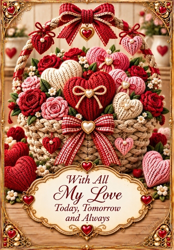 A Basket of Love - A4 Portrait Valentines Day Card Topper