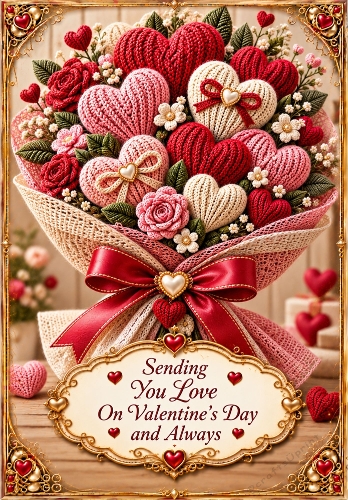 Bouquet of Woolly Hearts - A4 Portrait Valentines Day Card Topper