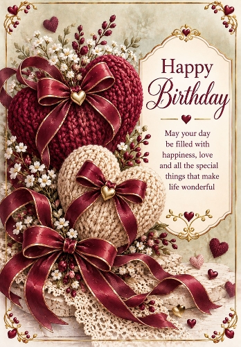 Burgundy Hearts - A4 Portrait Birthday Card Topper