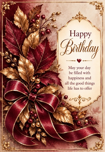Burgundy And Bronze - A4 Portrait Birthday Card Topper