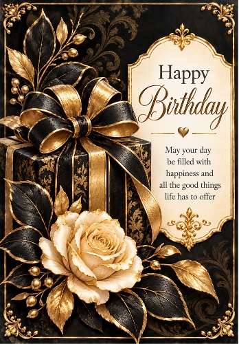Black And Gold - A4 Portrait Birthday Card Topper
