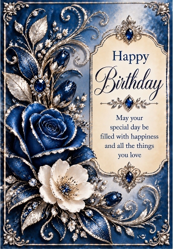 Sapphire And Silver - A4 Portrait Birthday Card Topper