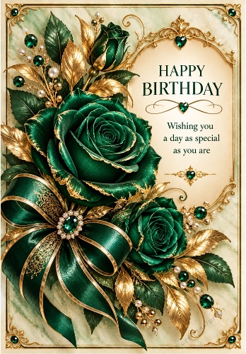 Emerald Rose  - A4 Portrait Birthday Card Topper