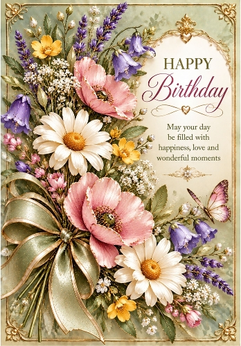 Wildflower Wishes - A4 Portrait Birthday Card Topper