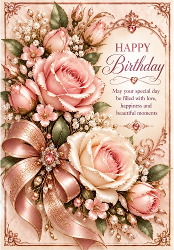 Rosewater Elegance - A4 Portrait Birthday Card Topper