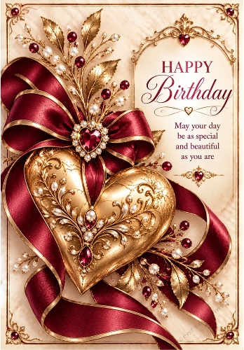 Golden Heart - A4 Portrait Birthday Card Topper