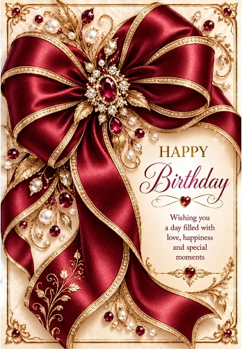 Burgundy Bow - A4 Portrait Birthday Card Topper