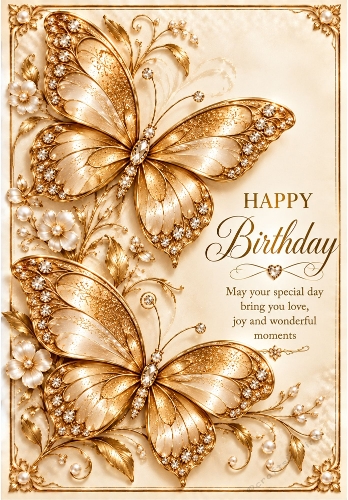 Golden Butterflies - A4 Portrait Birthday Card Topper