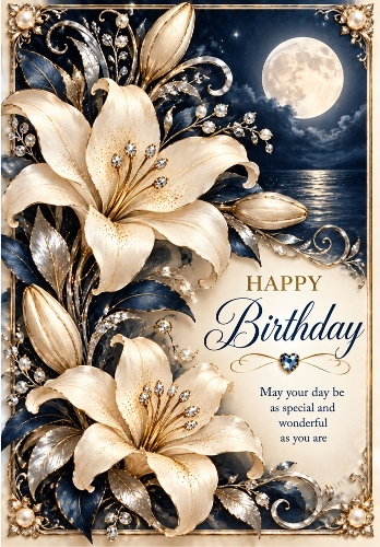 Moonlight Lilies - A4 Portrait Birthday Card Topper