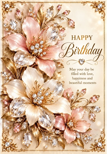 Crystal Blooms - A4 Portrait Birthday Card Topper