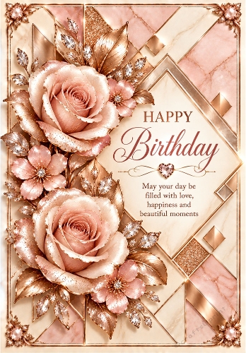Rose Gold Geometry - A4 Portrait Birthday Card Topper