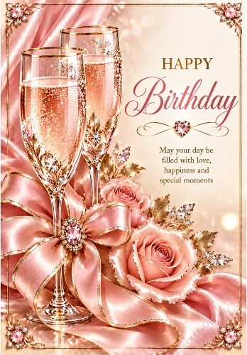 Pink Champagne - A4 Portrait Birthday Card Topper