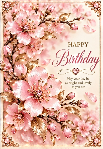 Cherry Blossom - A4 Portrait Birthday Card Topper
