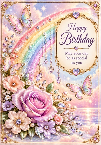 Crystal Rainbow - A4 Portrait Birthday Card Topper