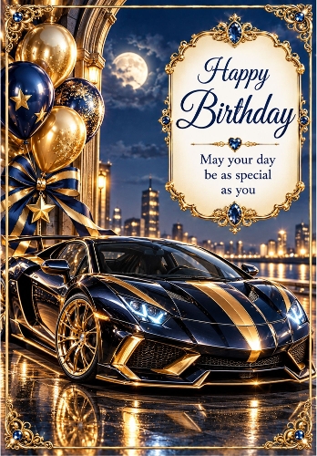 Midnight Supercar - A4 Portrait Birthday Card Topper