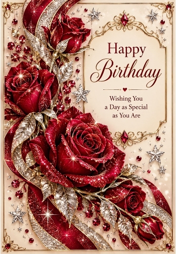 Ruby Glitter Dreams - A4 Portrait Birthday Card Topper