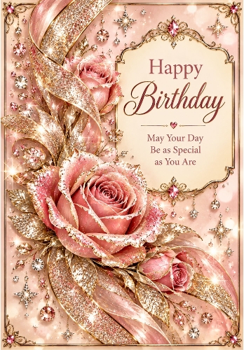 Pink Champagne Sparkle - A4 Portrait Birthday Card Topper
