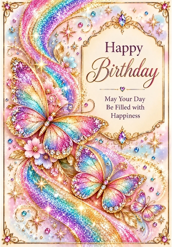 Rainbow Glitter Magic - A4 Portrait Birthday Card Topper