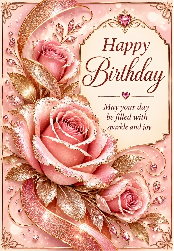 Rose Gold Glitz - A4 Portrait Birthday Card Topper