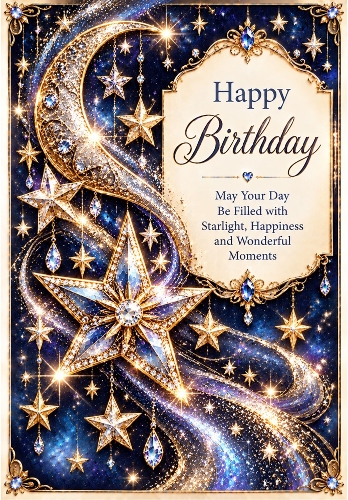 Starlight Wishes - A4 Portrait Birthday Card Topper
