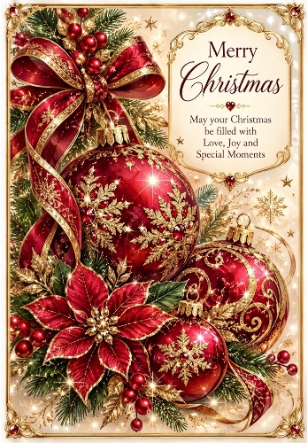 Ruby Glitter Christmas - A4 Portrait Christmas Card Topper