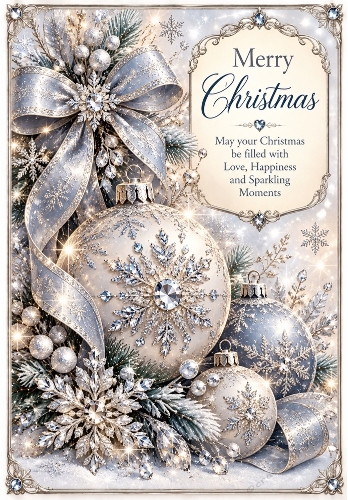 Frosted Silver Christmas - A4 Portrait Christmas Card Topper