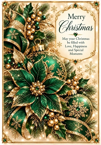 Emerald Glitter Noel - A4 Portrait Christmas Card Topper