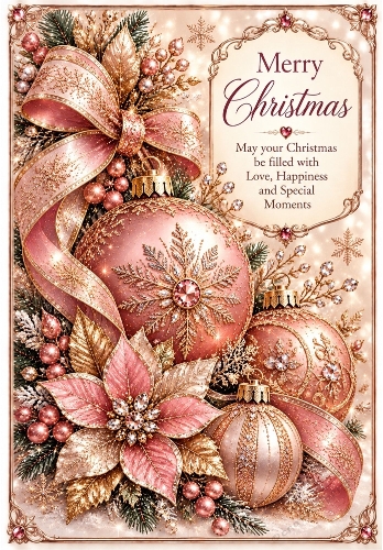 Rose Gold Christmas Dreams - A4 Portrait Christmas Card Topper