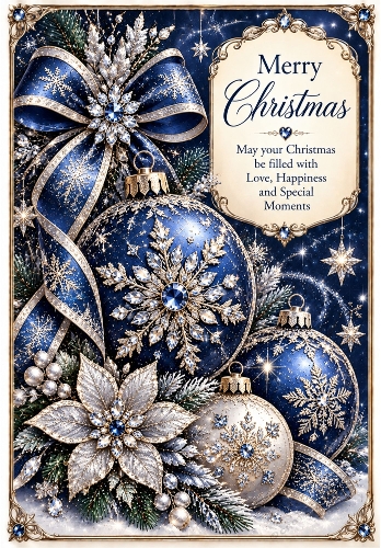 Midnight Blue Sparkle - A4 Portrait Christmas Card Topper