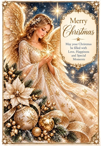 Christmas Glitter Angel - A4 Portrait Christmas Card Topper